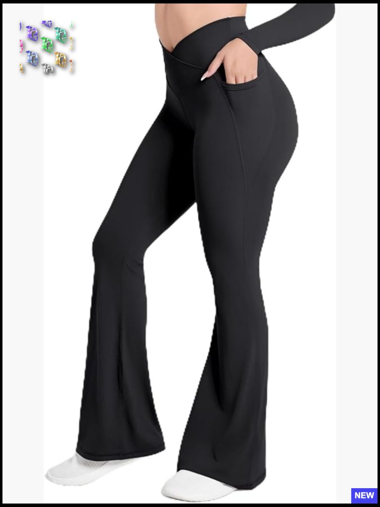 Flared Leggings With Pockets Tummy Control High Waist Wide Leg Bootcut Workout